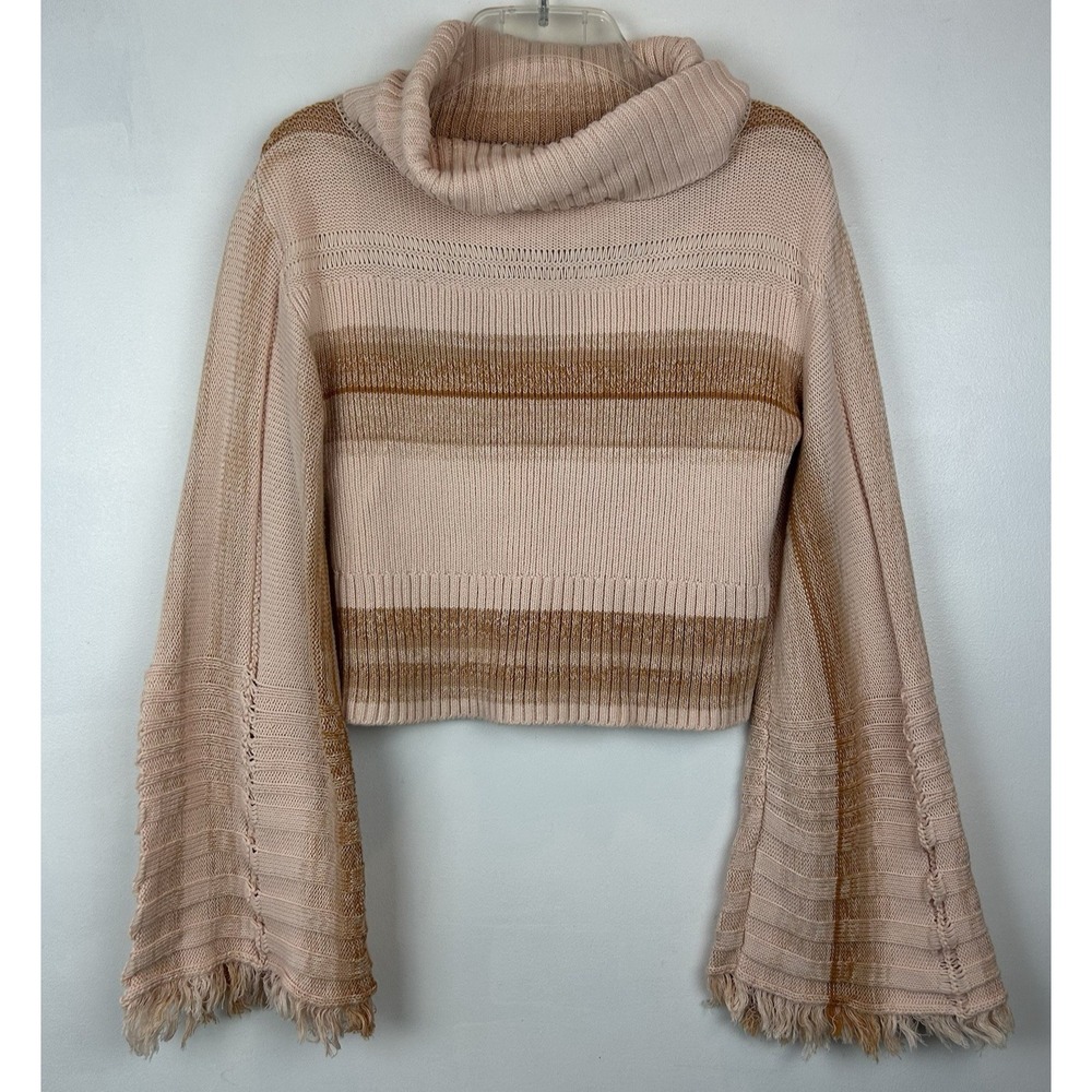 Free People Close To Me Pullover Turtleneck Wide Sleeve Stripe Sweater XS Crop